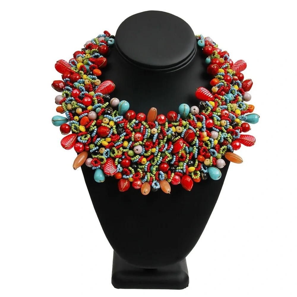 Rainbow Color Beaded Statement Necklace-FIRM PRICE - Picture 6 of 7